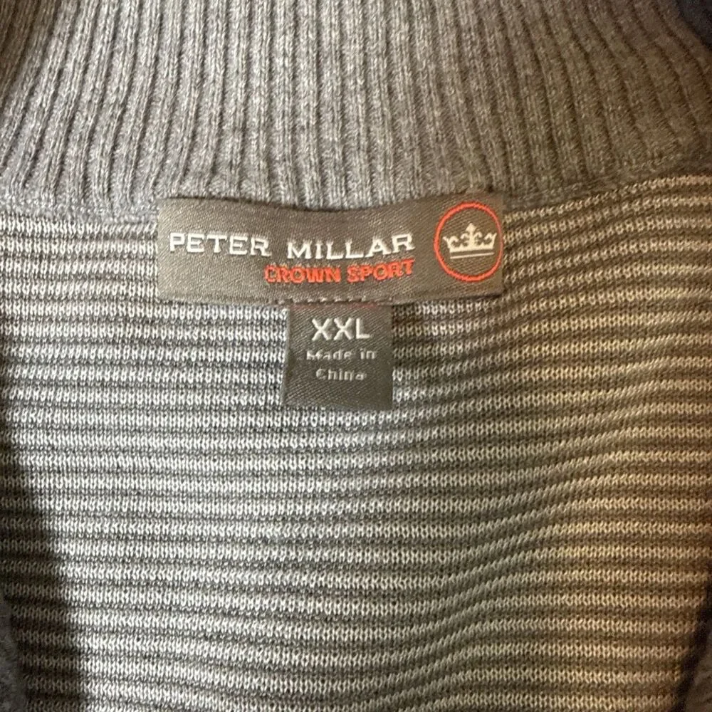 Peter‎ Millar Quarter Zip Mock Neck Sweater XXL Gray Cotton Blend Golf Logo*